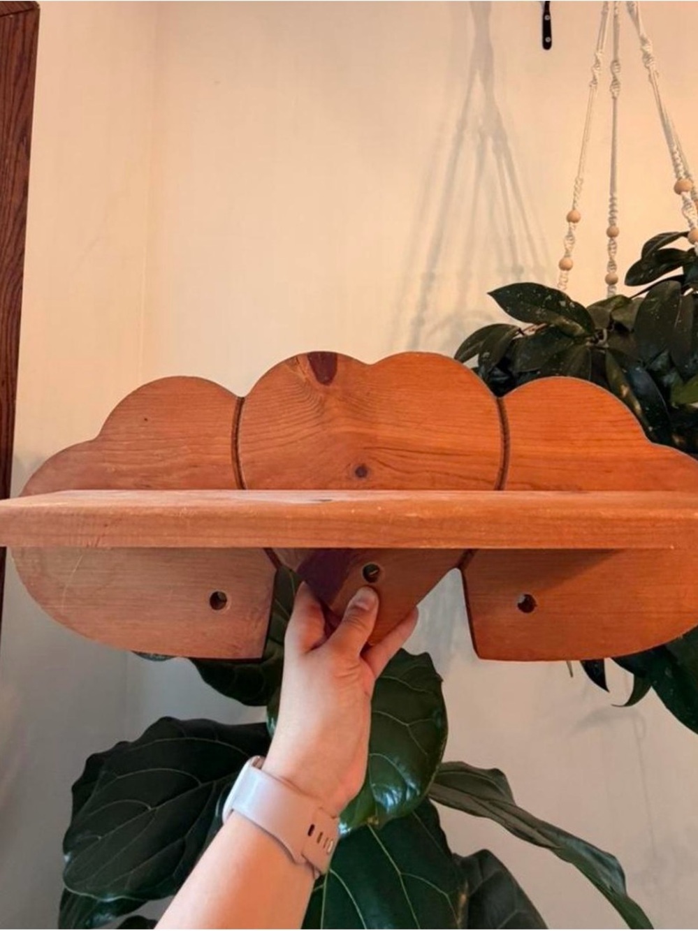 Wooden Heart Wall Shelf - Natural Brown
